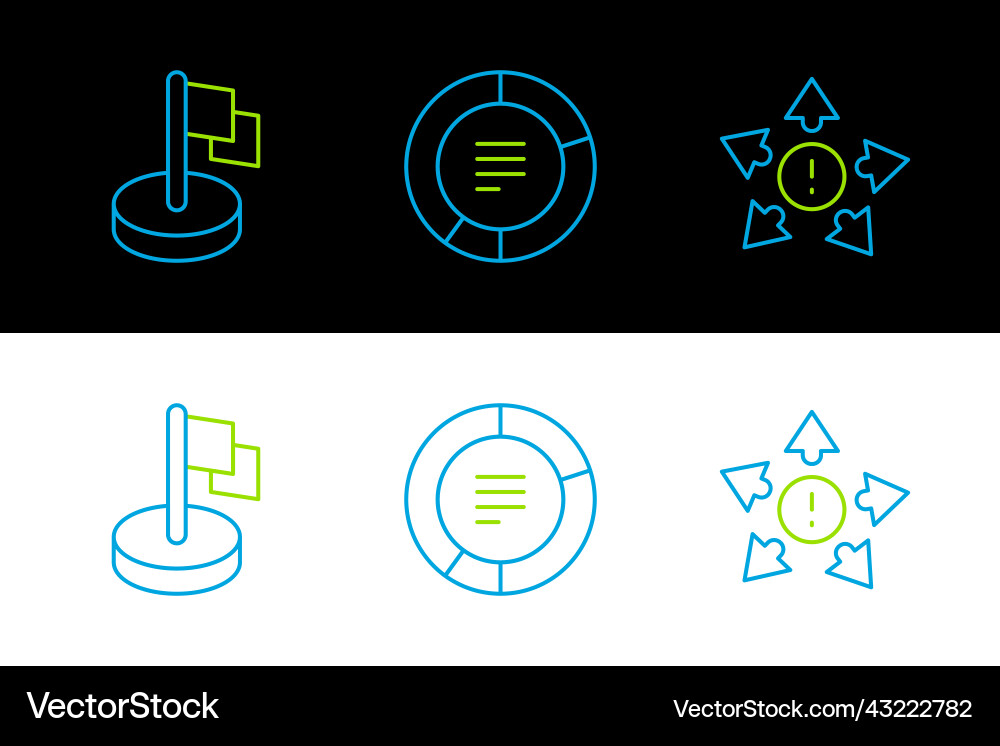 Set line many ways directional arrow flag and pie Set line many ways directional arrow flag and pie vector image