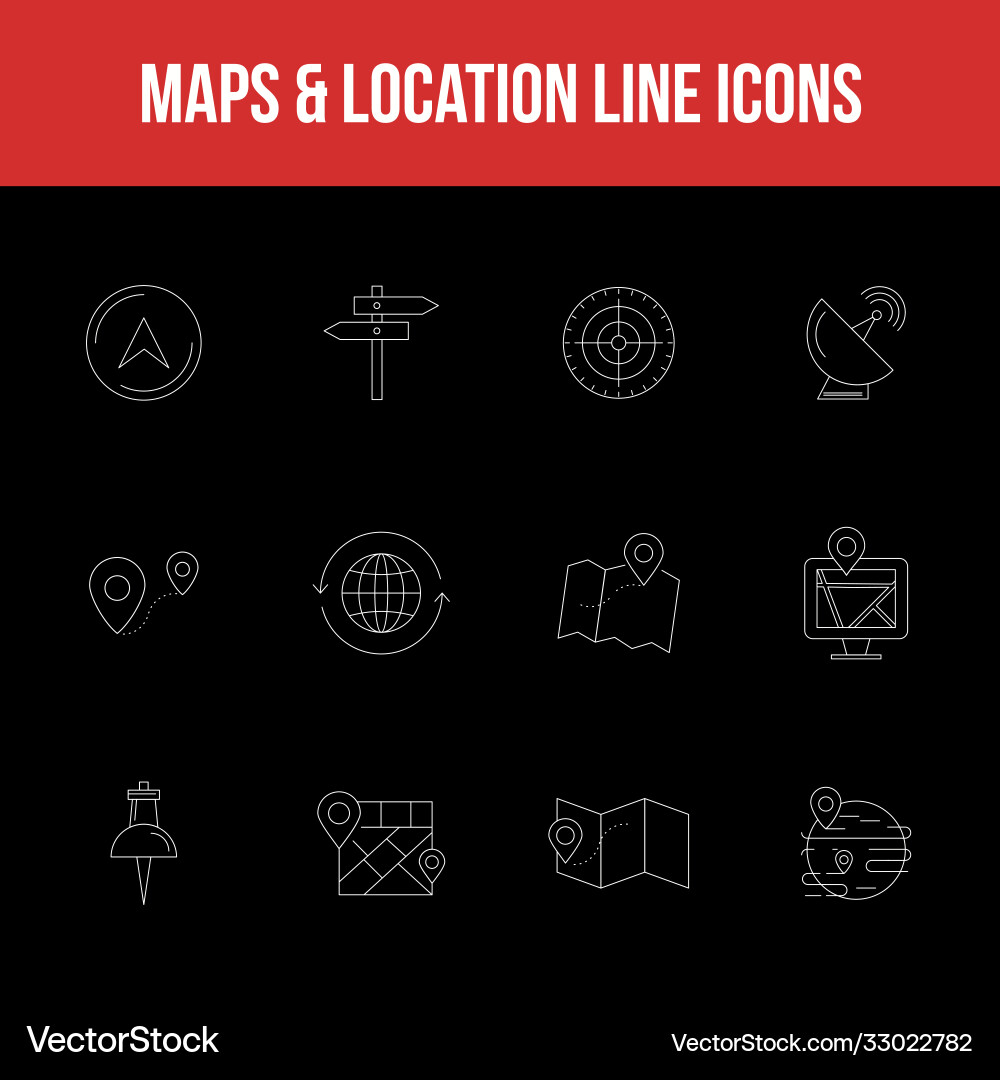 Unique maps location line icon set vector image