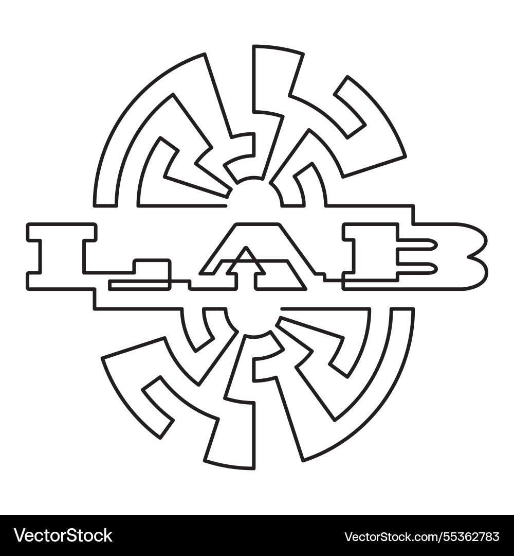 A circular maze-like one-line logo with the word Vector Image