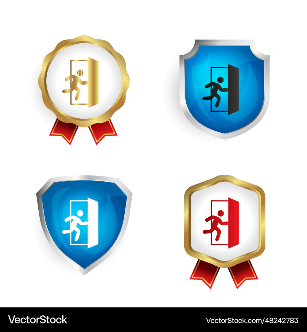 Abstract emergency exit badge and label collection Abstract emergency exit badge and label collection vector image