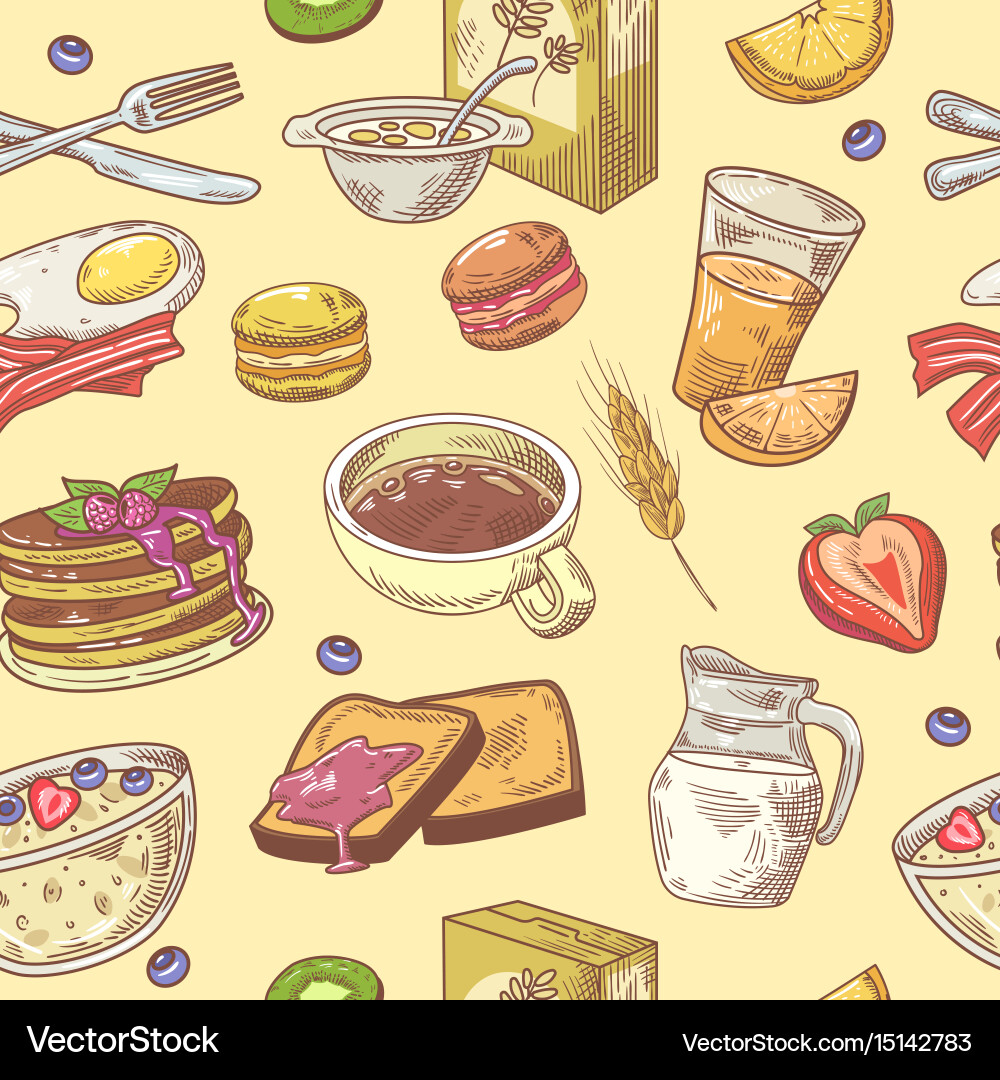 Breakfast Seamless Pattern - Coffee & Toast vector image