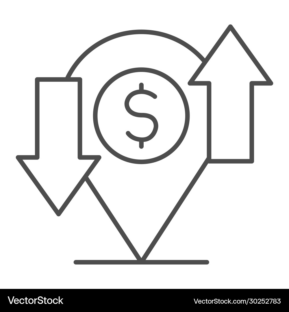 Cash flow with location map pin thin line icon Vector Image