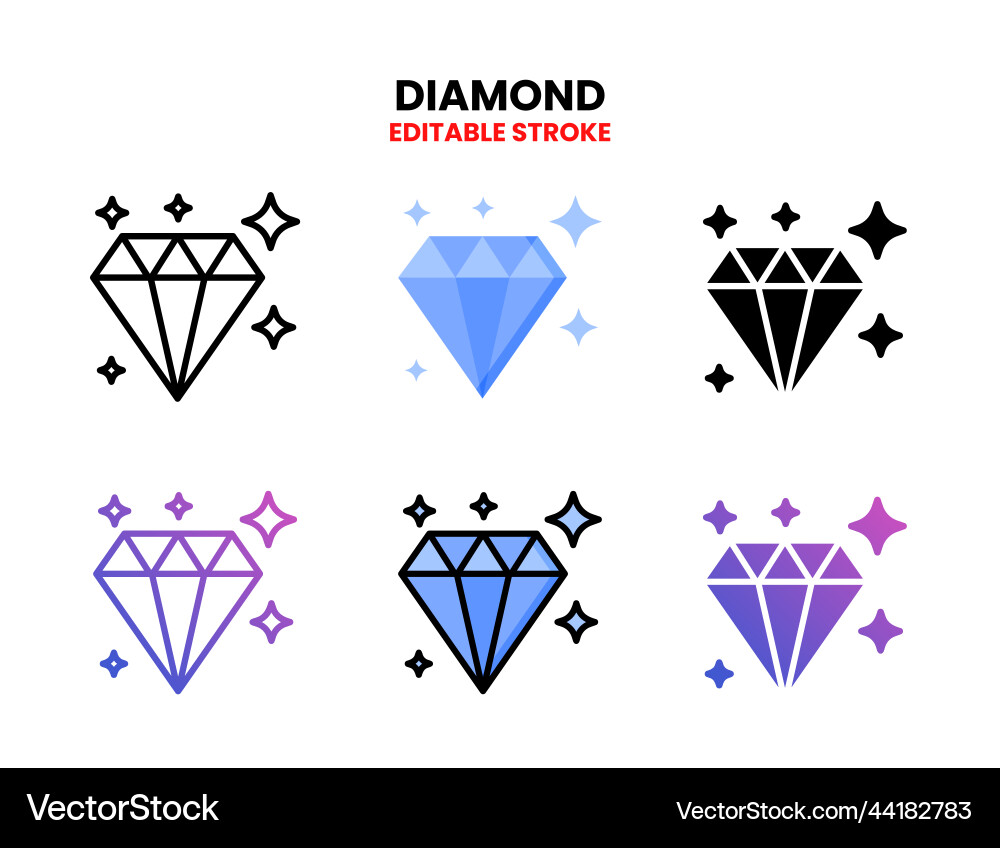 Diamond icon set with different styles Diamond icon set with different styles vector image