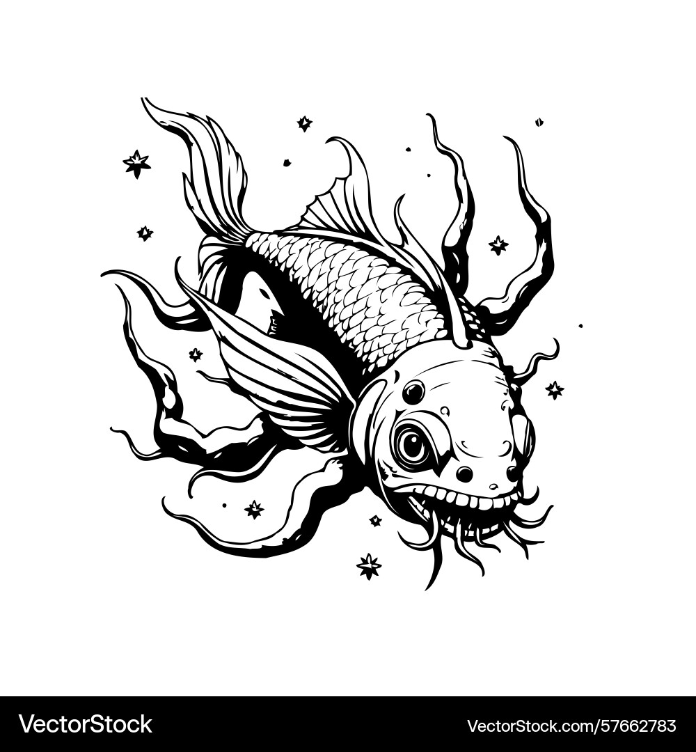 Drawing of a koi fish with distinct expression Vector Image