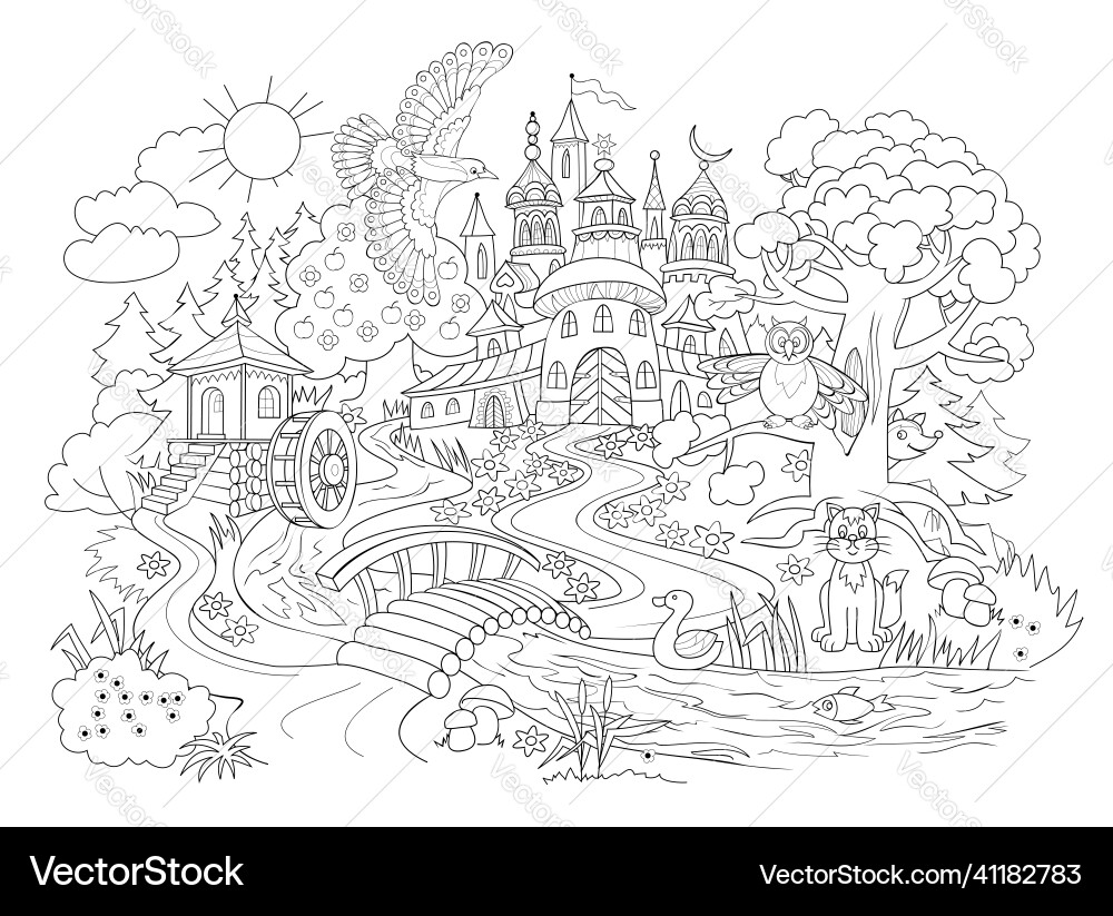Fairyland Kingdom Coloring Page Royalty Free Vector Image