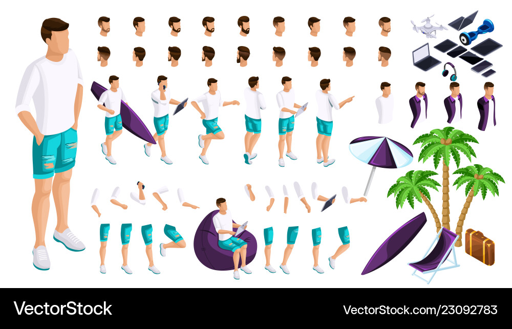 Isometric set for creating your character Isometric set for creating your character vector image