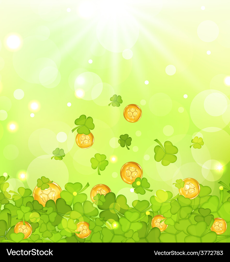 Light background with clovers and coins for st Vector Image