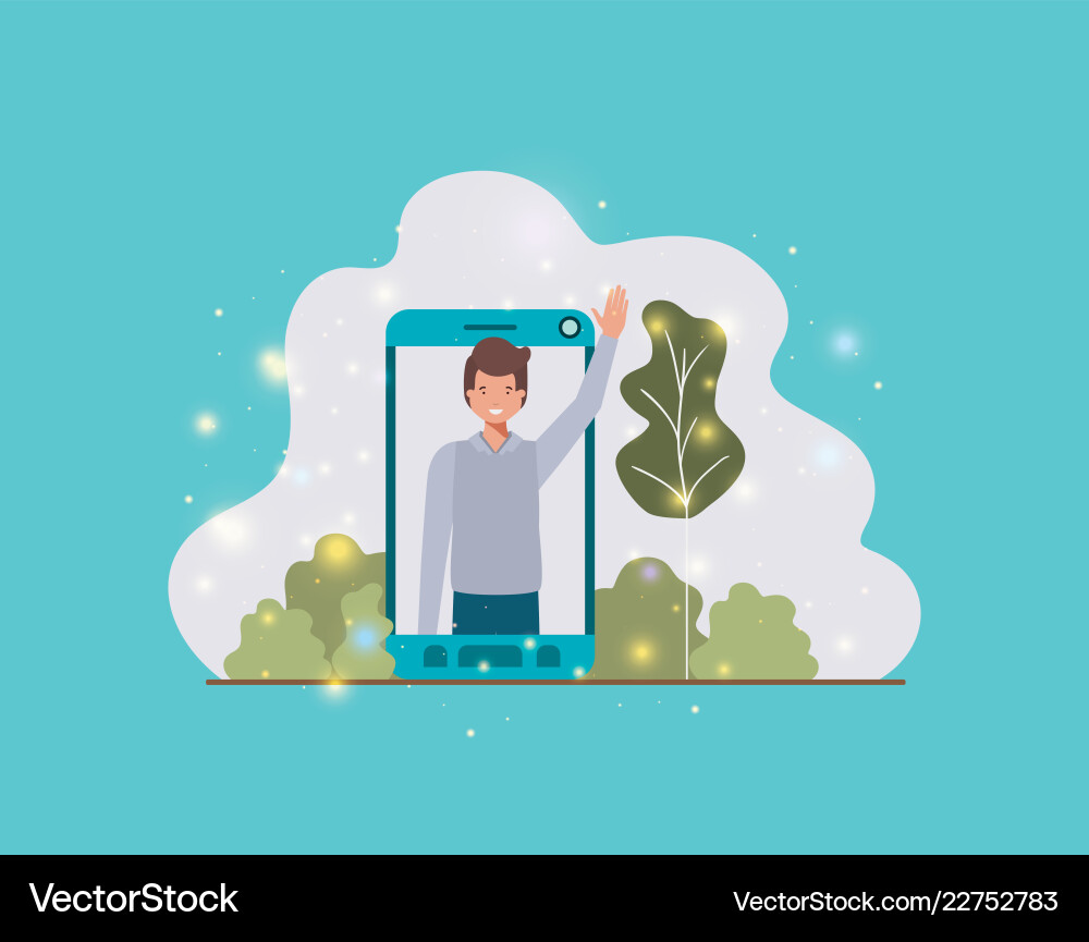 Man in smartphone on landscape vector image