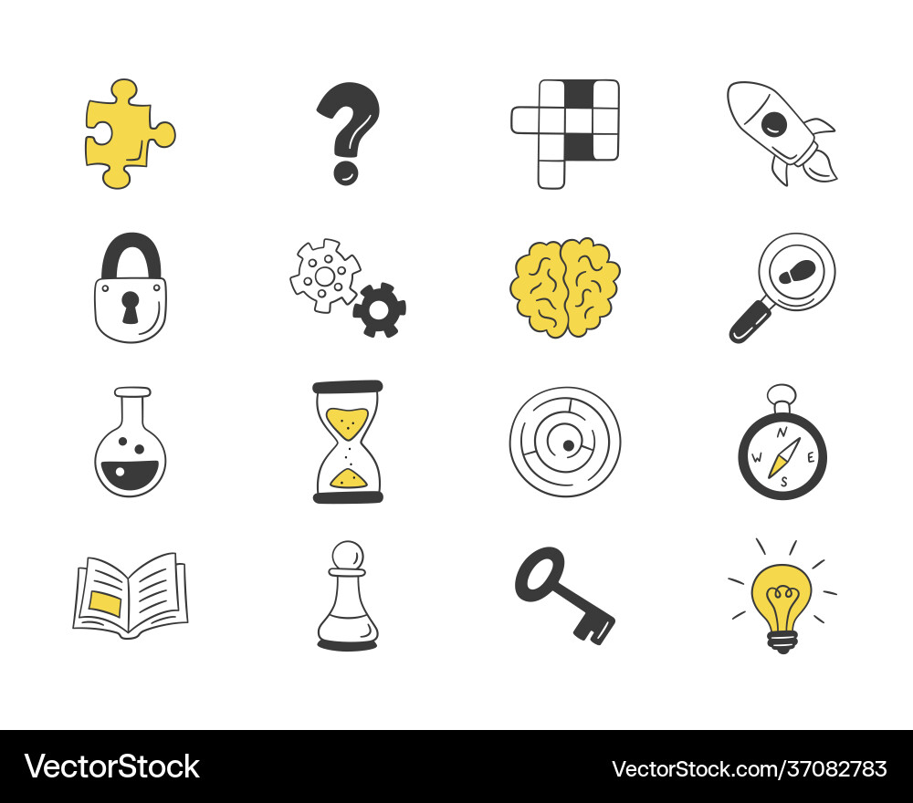 Puzzle and riddles set isolated hand drawn Puzzle and riddles set isolated hand drawn vector image