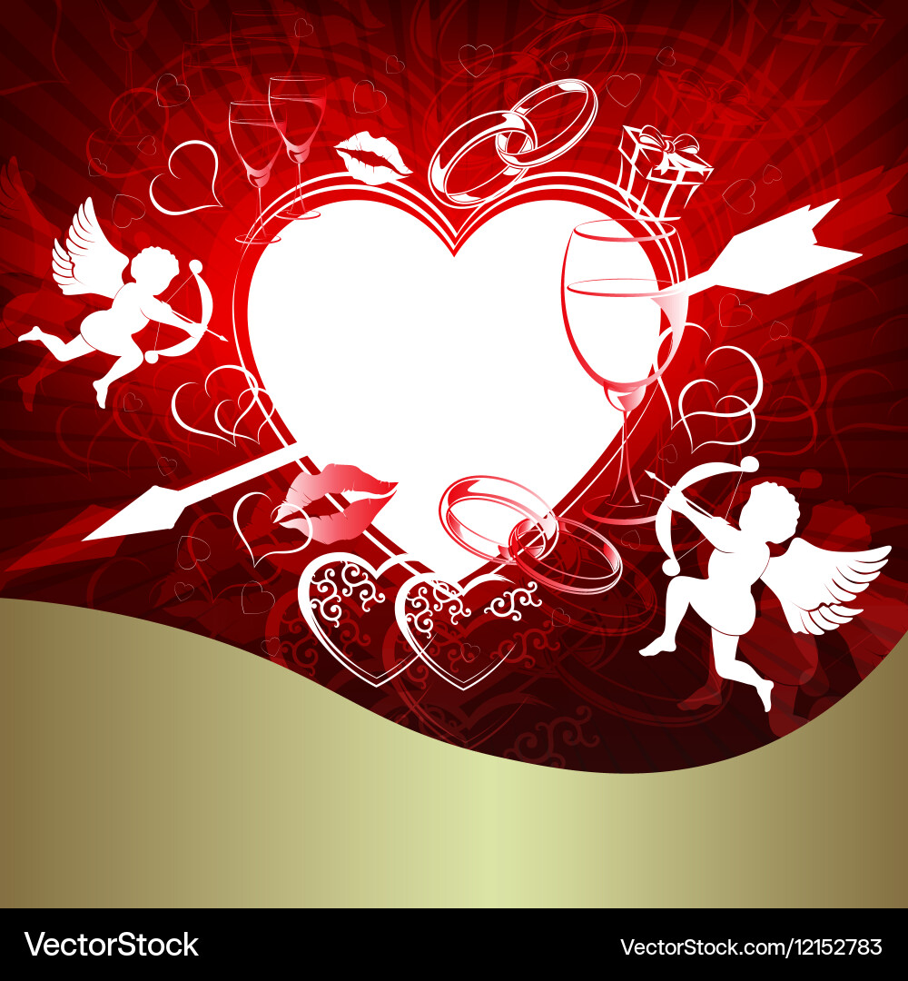 Red background with heart and arrow vector image
