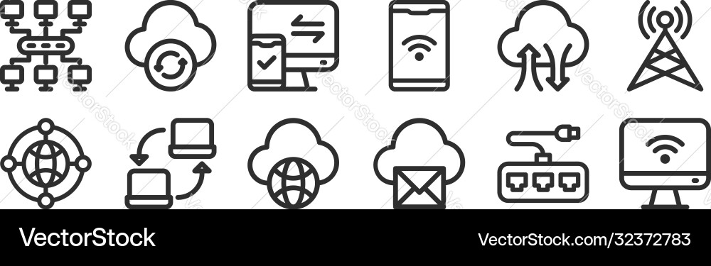 Set 12 thin outline icons such as computer Set 12 thin outline icons such as computer vector image