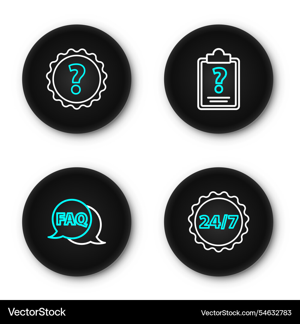 Set line clock 24 hours speech bubble with faq Set line clock 24 hours speech bubble with faq Vector Image