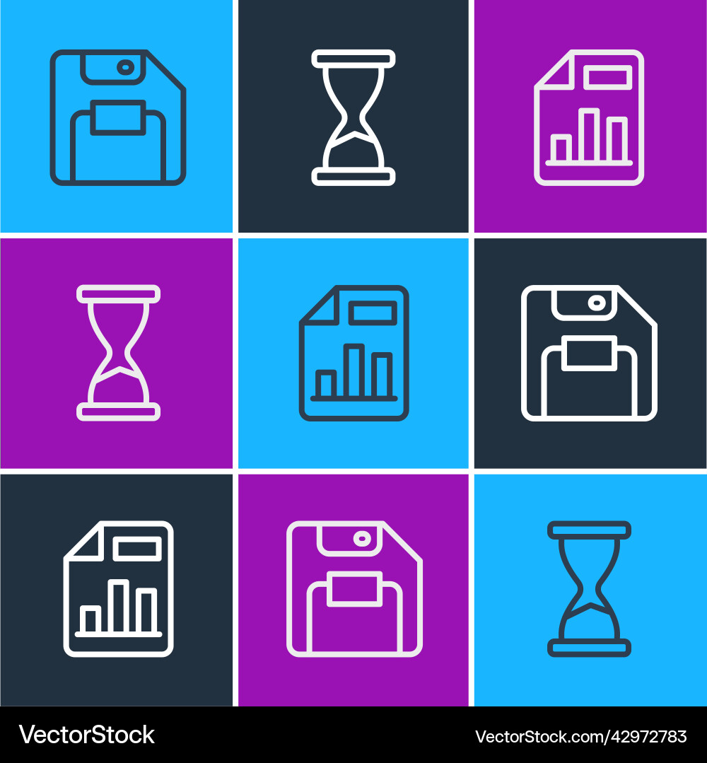 Set line floppy disk document with graph chart Vector Image