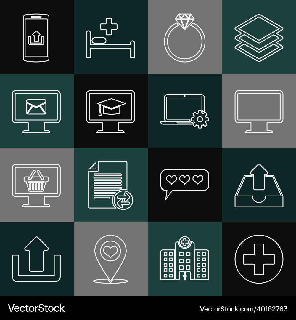 Set line medical cross in circle upload inbox Set line medical cross in circle upload inbox vector image