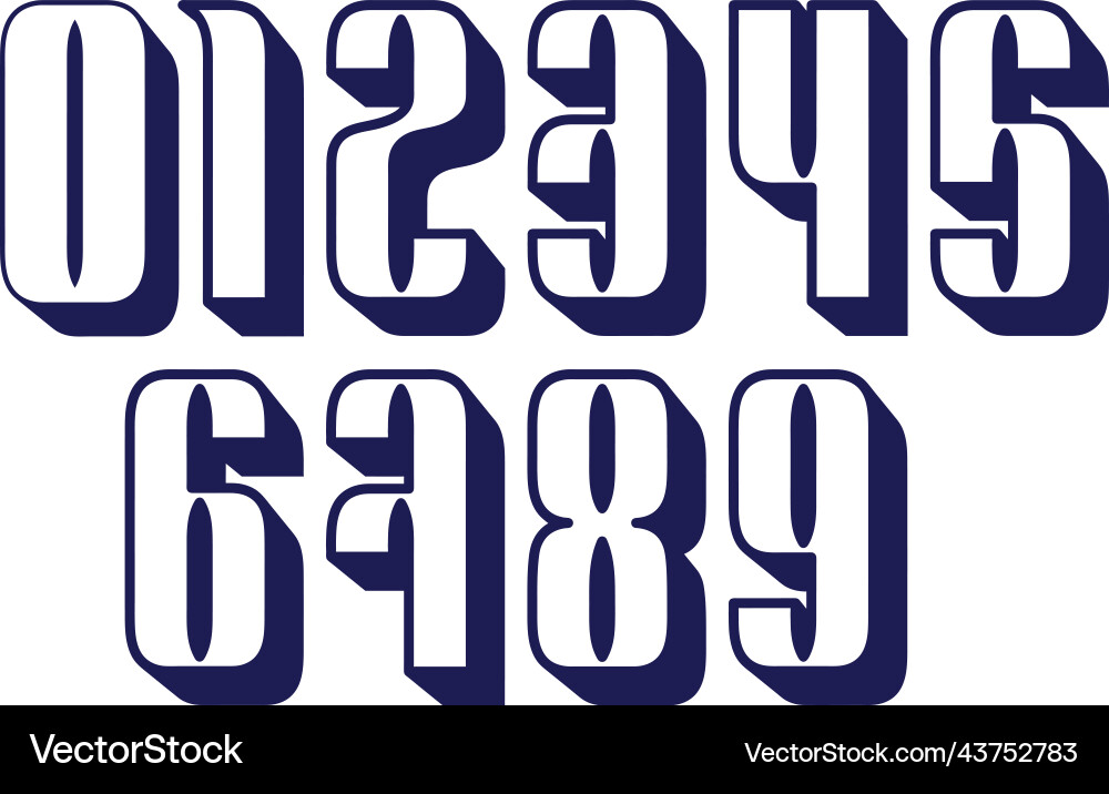 Set of ten numbers form zero to nine with shadow Set of ten numbers form zero to nine with shadow vector image