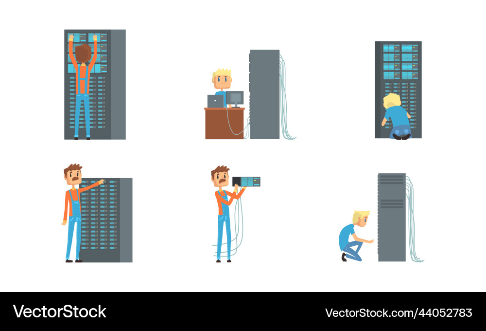 Sysadmin characters set men repairing Vector Image