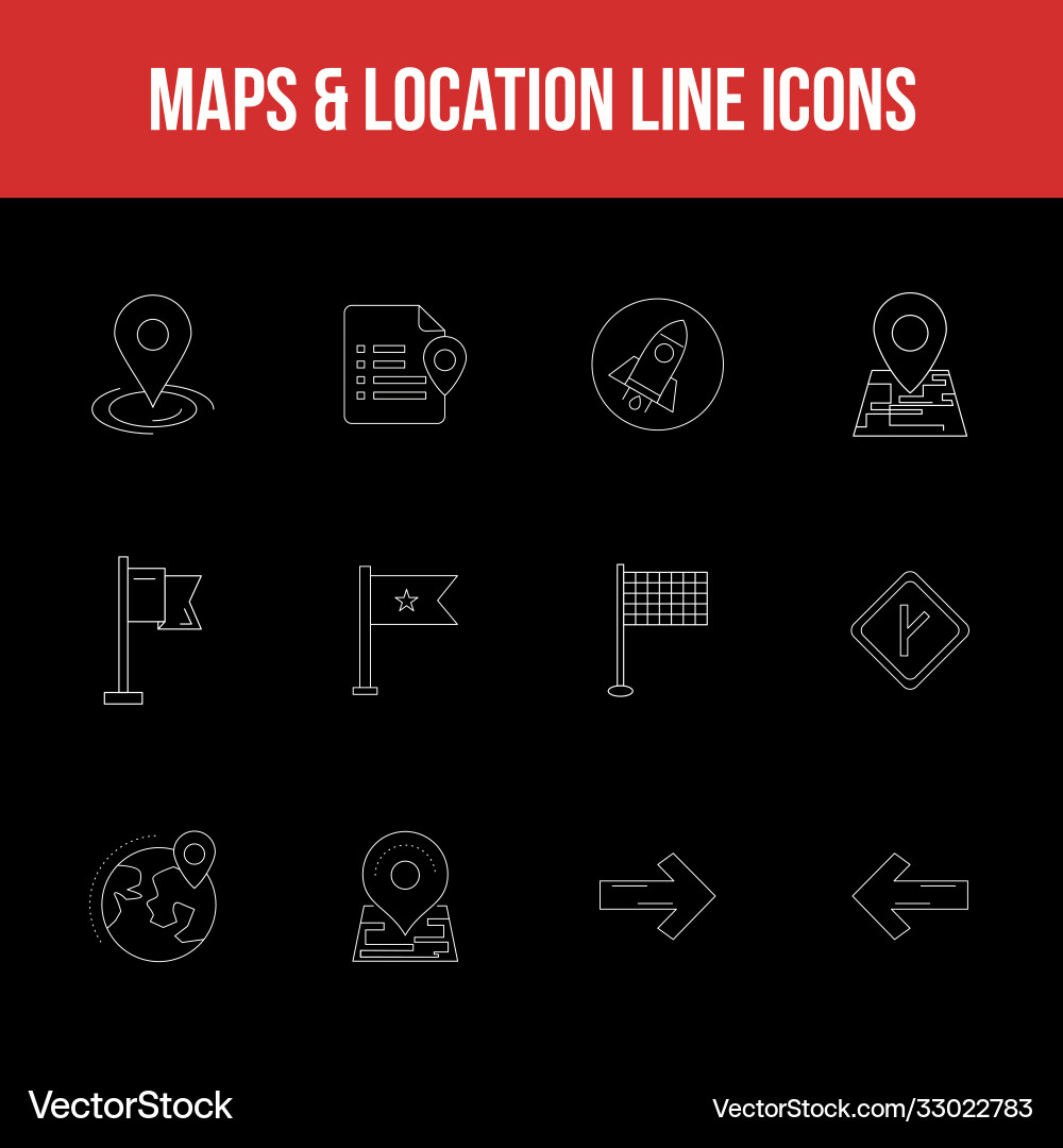 Unique maps location line icon set vector image