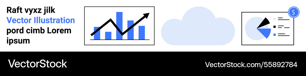 Cloud data analytics with bar graphs pie charts Cloud data analytics with bar graphs pie charts vector image