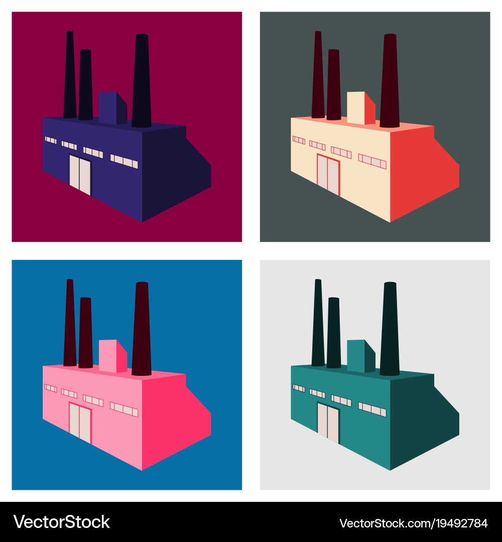 Factory building icon set in the flat style Vector Image