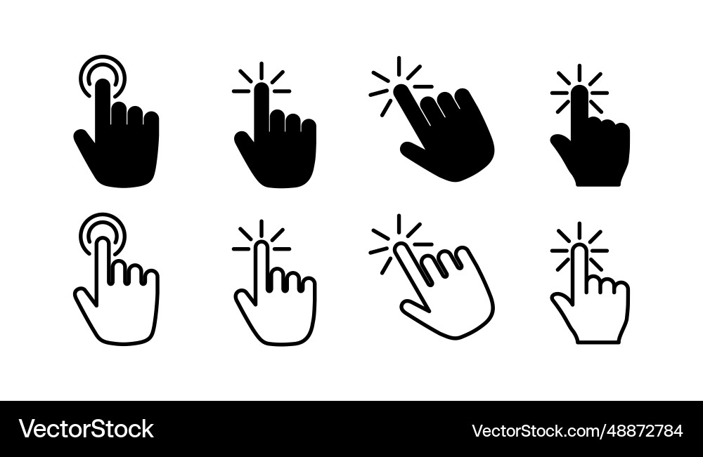 Hand click icon clicking finger pointer Hand click icon clicking finger pointer vector image