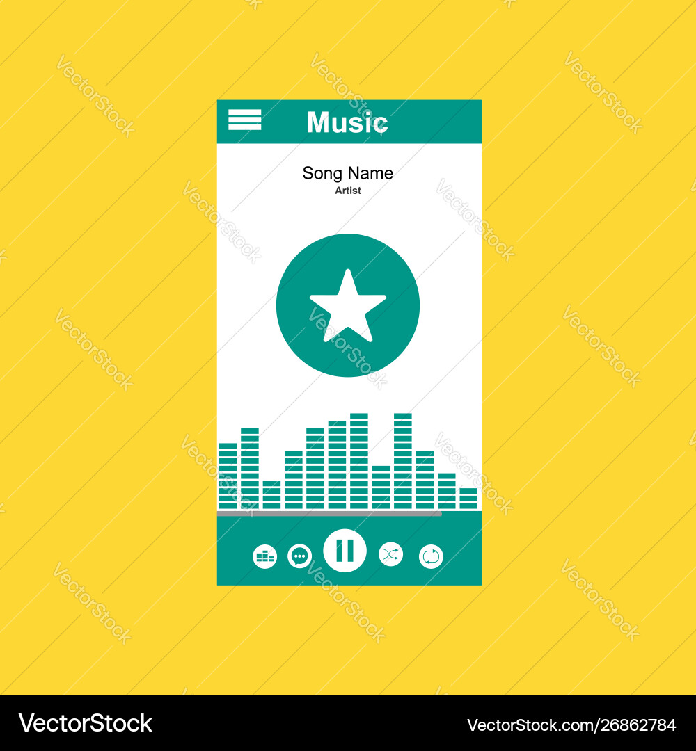 Media player application app template with flat vector image