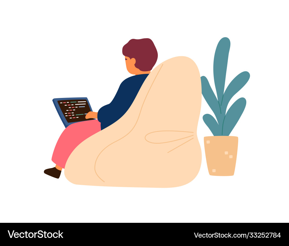Modern little boy writing programming code use Vector Image