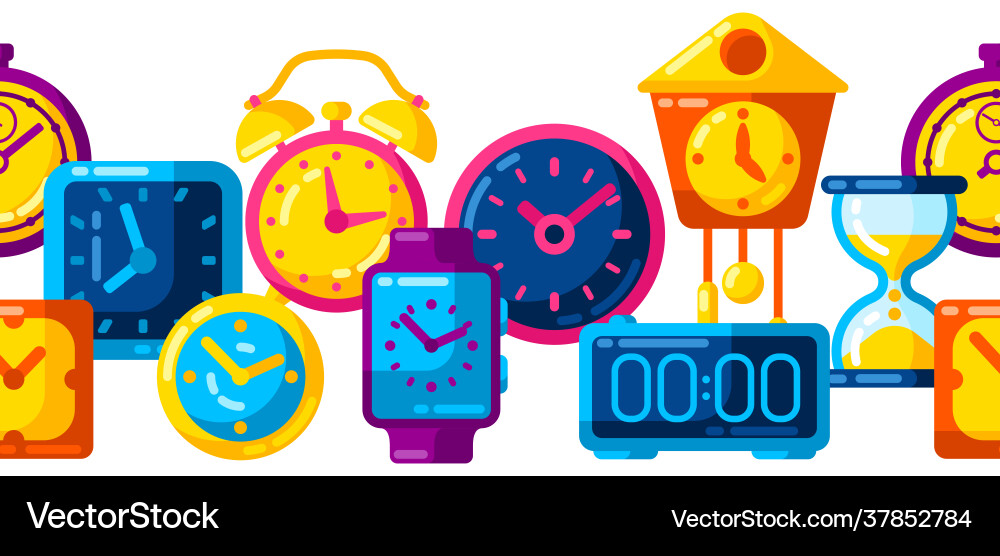 Seamless pattern with different clocks stylized Seamless pattern with different clocks stylized vector image