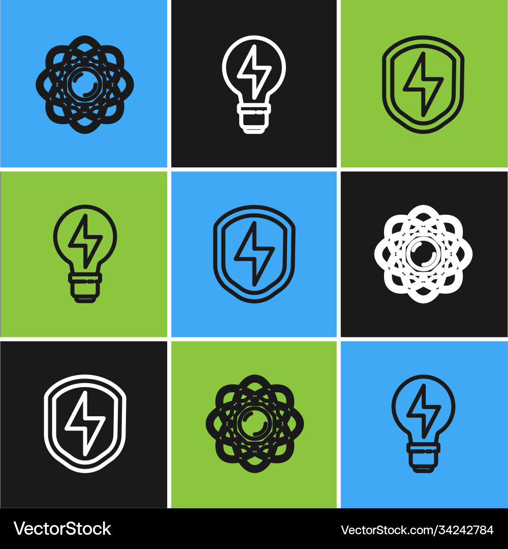 Set line atom secure shield with lightning Set line atom secure shield with lightning Vector Image