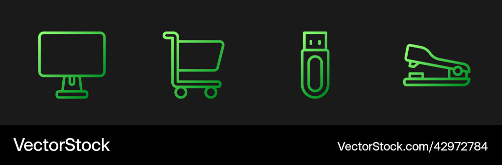 Set line usb flash drive computer monitor Set line usb flash drive computer monitor vector image