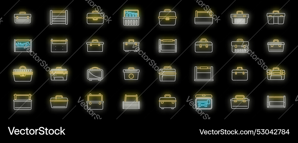 Set of toolboxes glowing neon icons with different Vector Image
