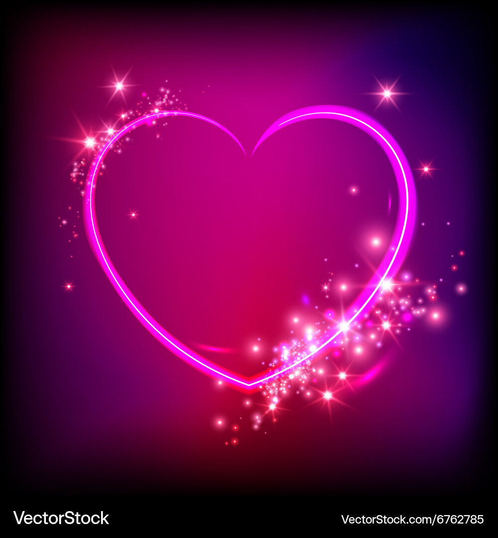 Abstract background with heart shape neon lines vector image