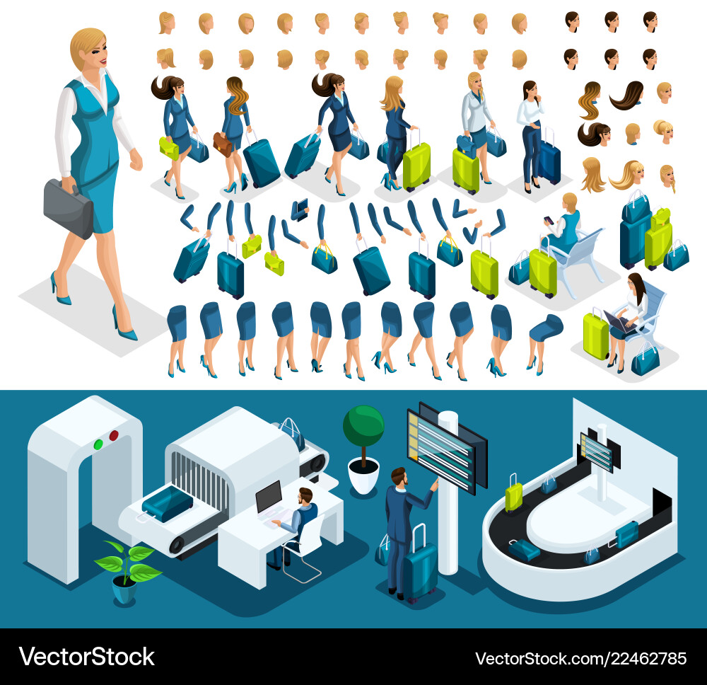 Airport Businesswoman Character Set vector image