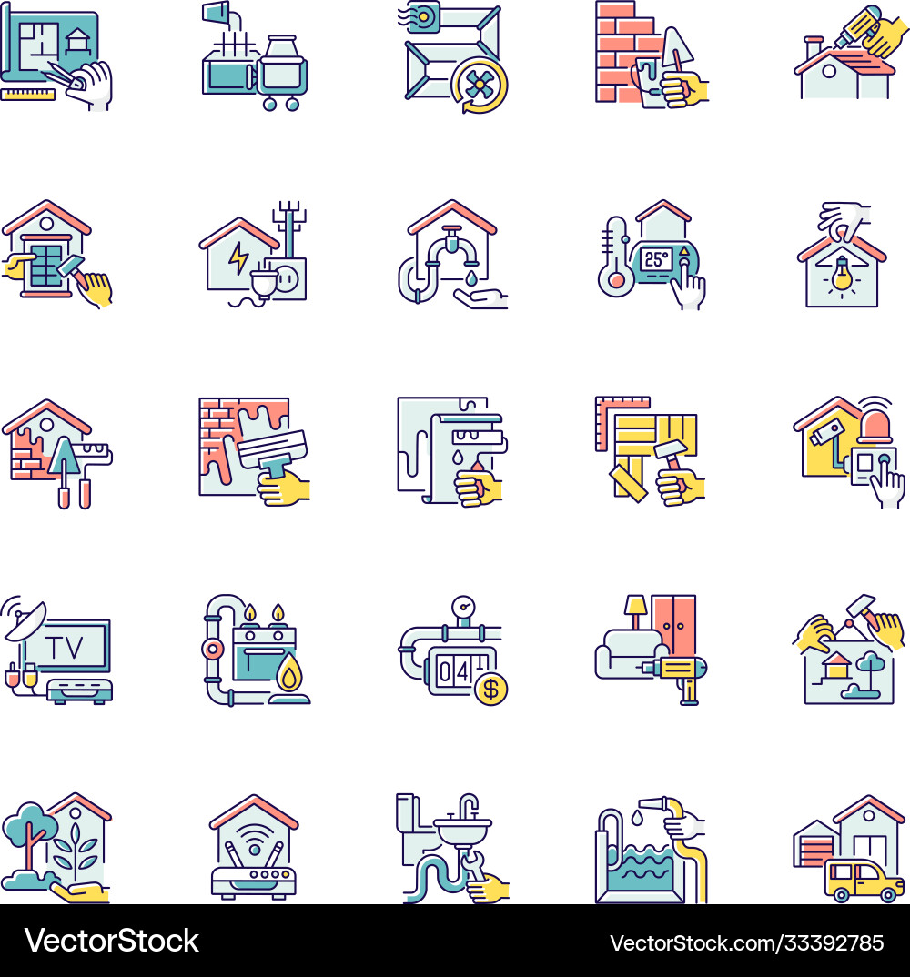 Building and repair house rgb color icons set Building and repair house rgb color icons set vector image