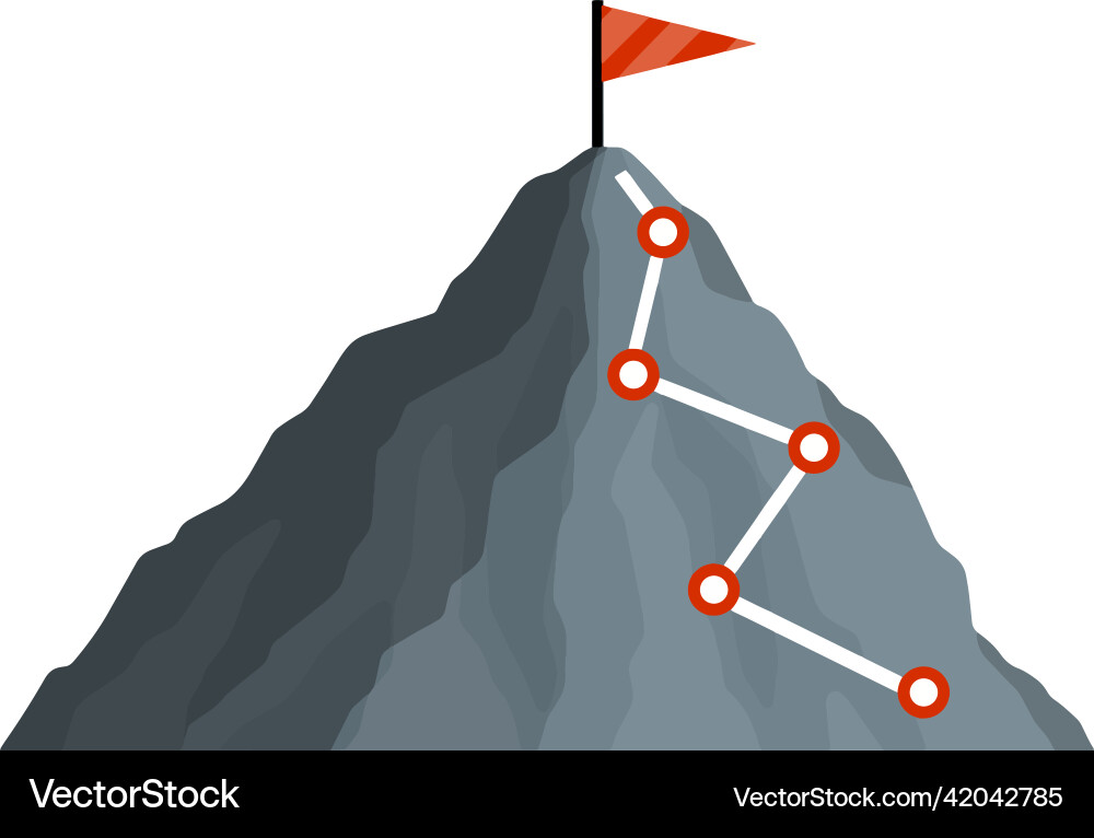 Climbing mountain with red flag Vector Image