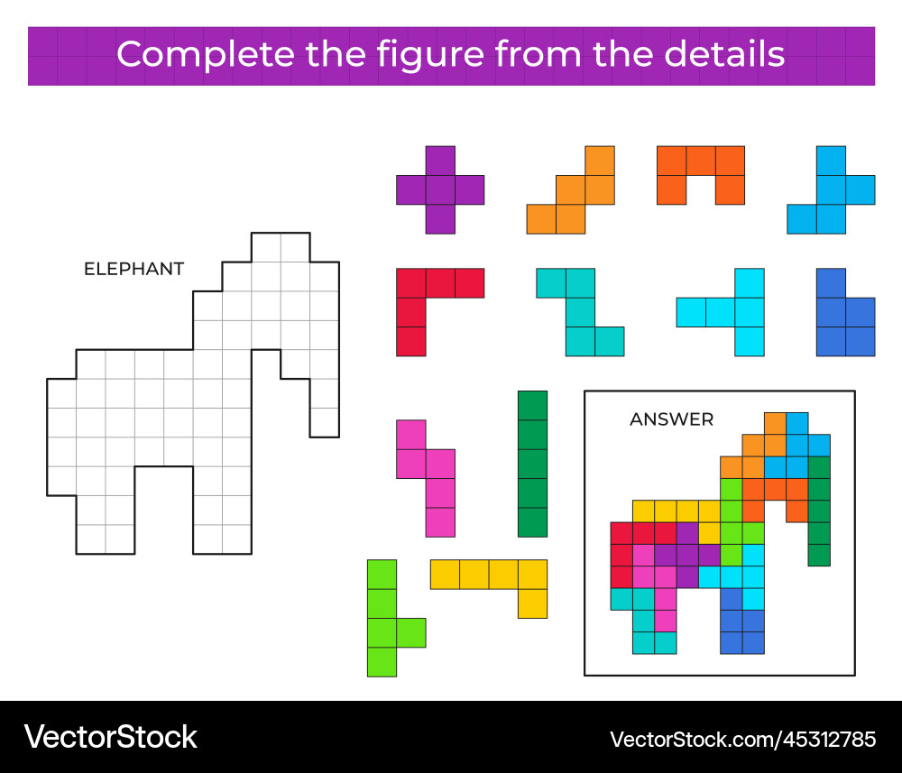 Complete the figure puzzle game with elephant Complete the figure puzzle game with elephant vector image