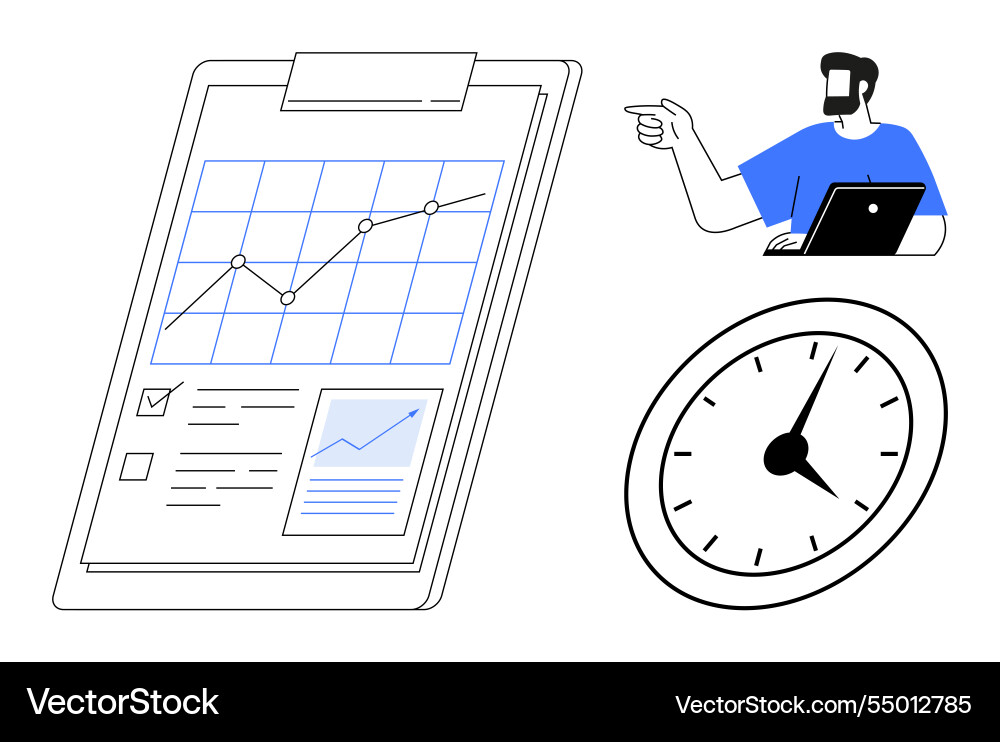 Graph chart on a clipboard with person using Graph chart on a clipboard with person using Vector Image