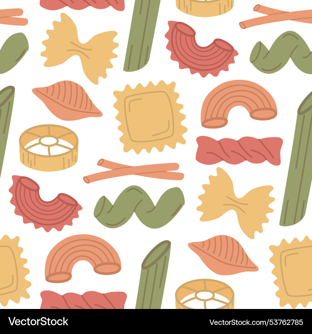 Pattern with different pasta types vector image