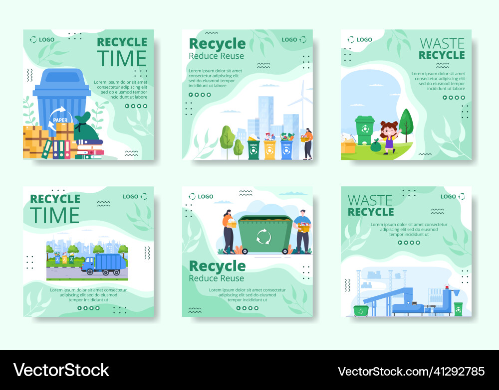 Recycle process with trash post template flat vector image