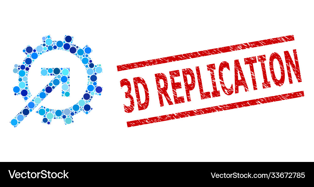 Scratched 3d replication stamp seal and cog Scratched 3d replication stamp seal and cog vector image