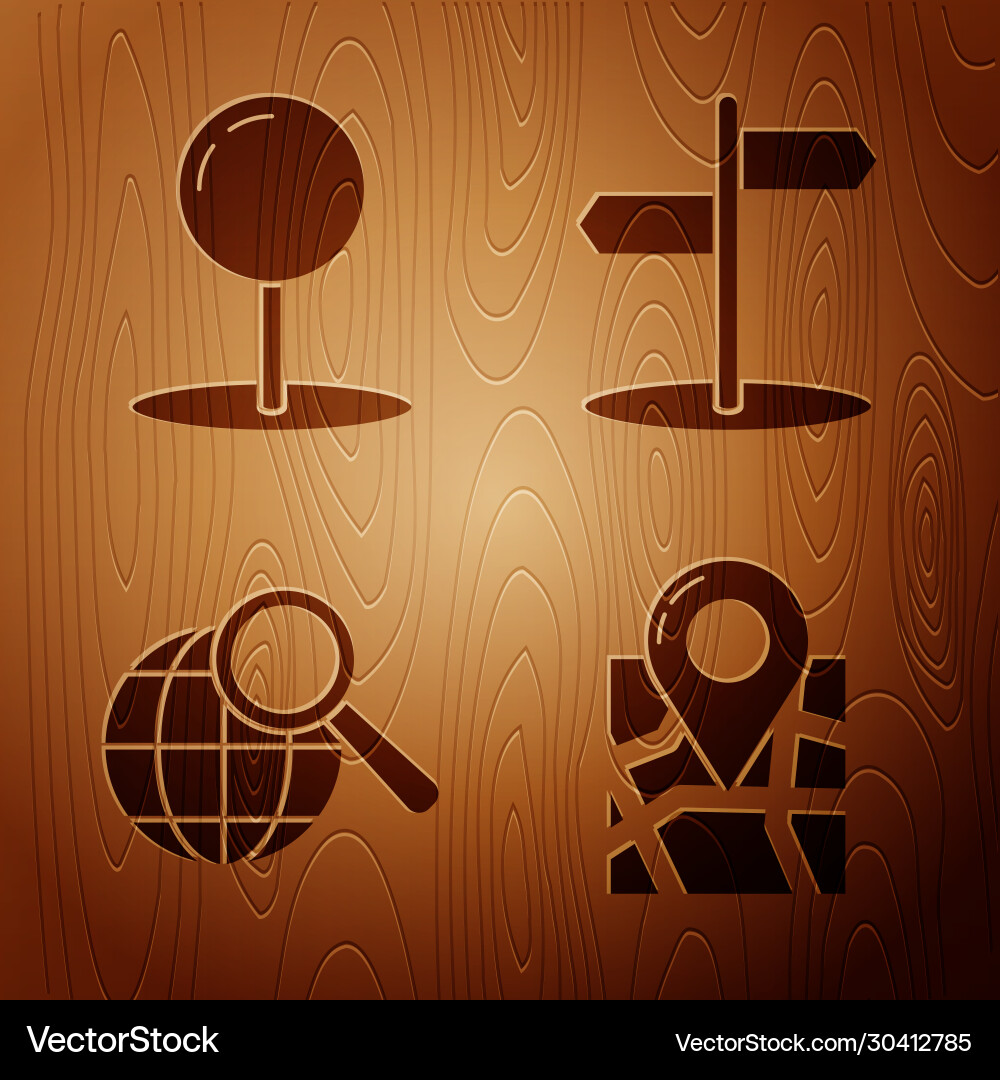 Set folded map with location marker push pin Set folded map with location marker push pin vector image