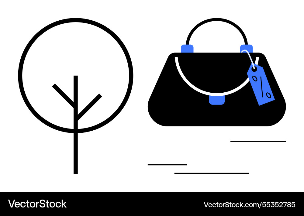 Simplistic tree icon next to a designer handbag Simplistic tree icon next to a designer handbag vector image