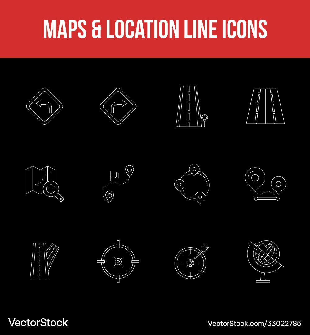 Unique maps location line icon set vector image