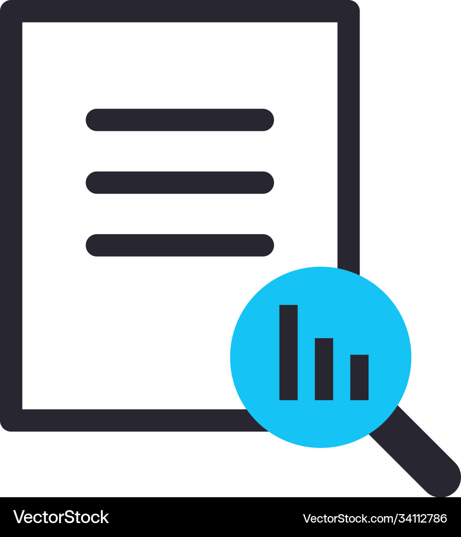 Bars chart in lupe and document line fill vector image