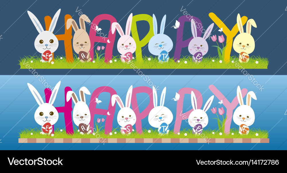 Cheerful Easter Bunny with Eggs Vector Image