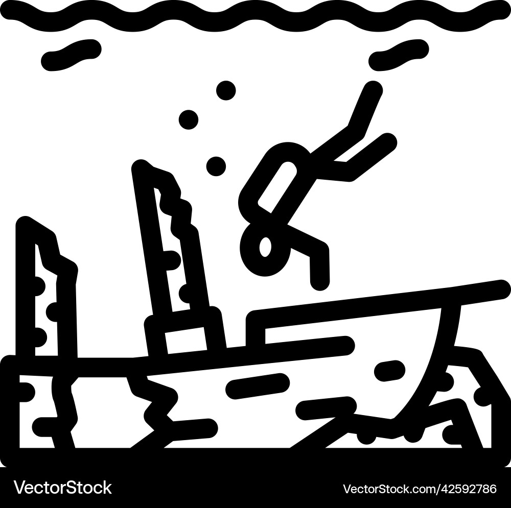 Dive course for sunken objects line icon Vector Image