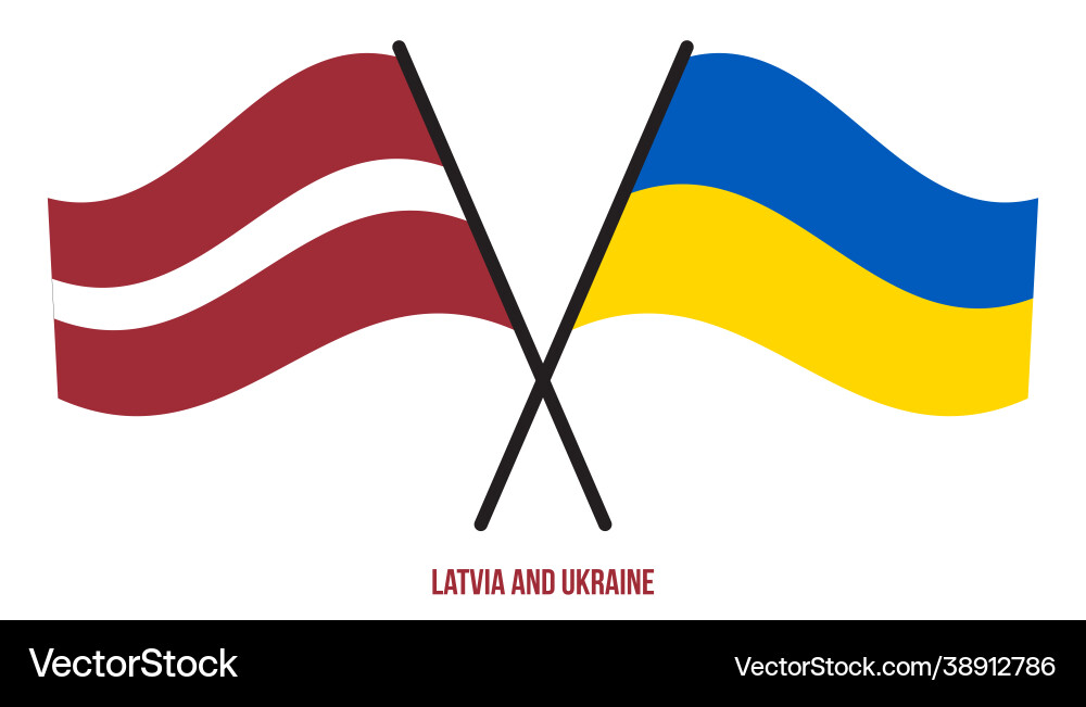 Latvia and ukraine flags crossed waving flat Latvia and ukraine flags crossed waving flat vector image
