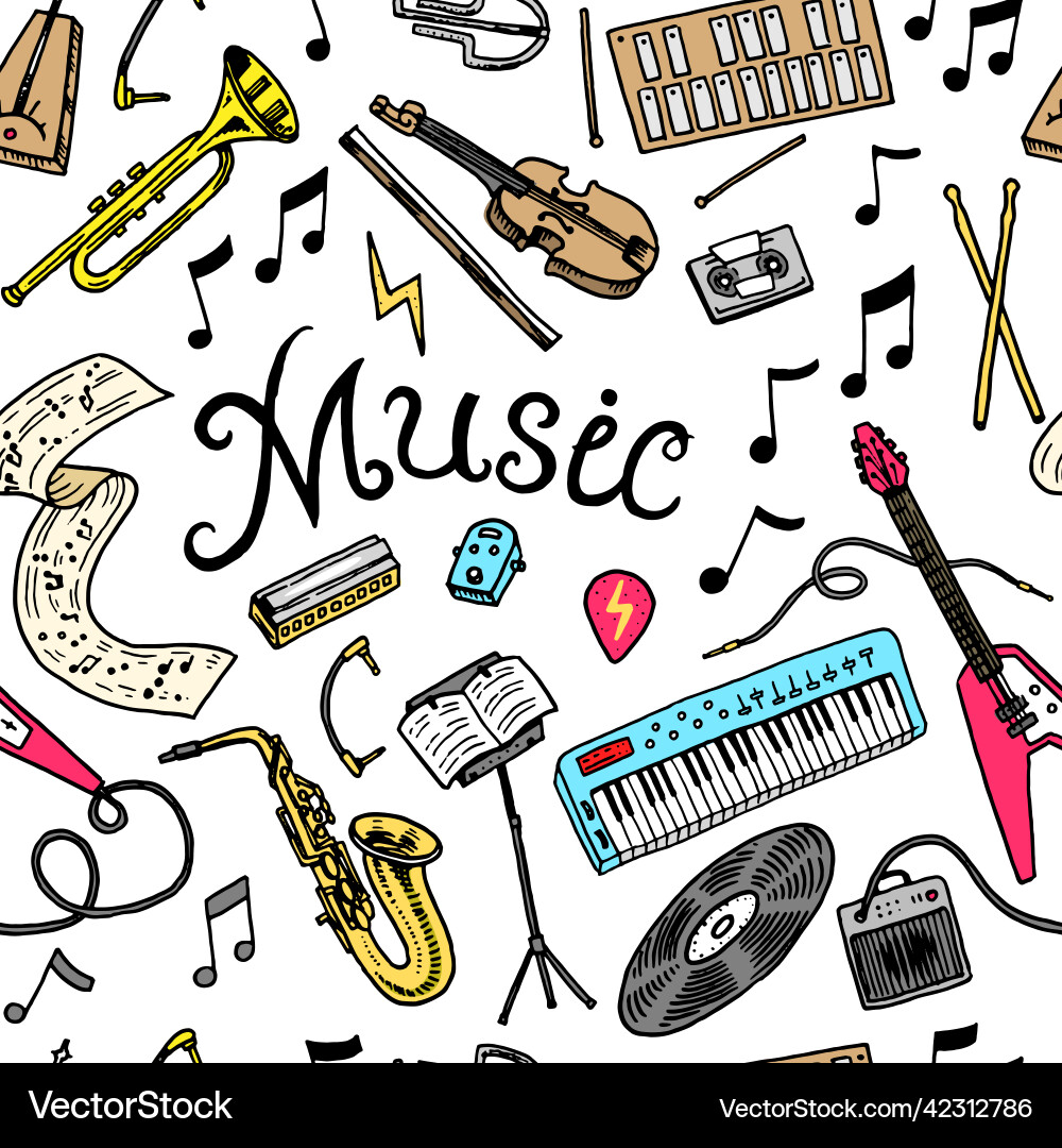 Musical seamless pattern instruments Musical seamless pattern instruments vector image
