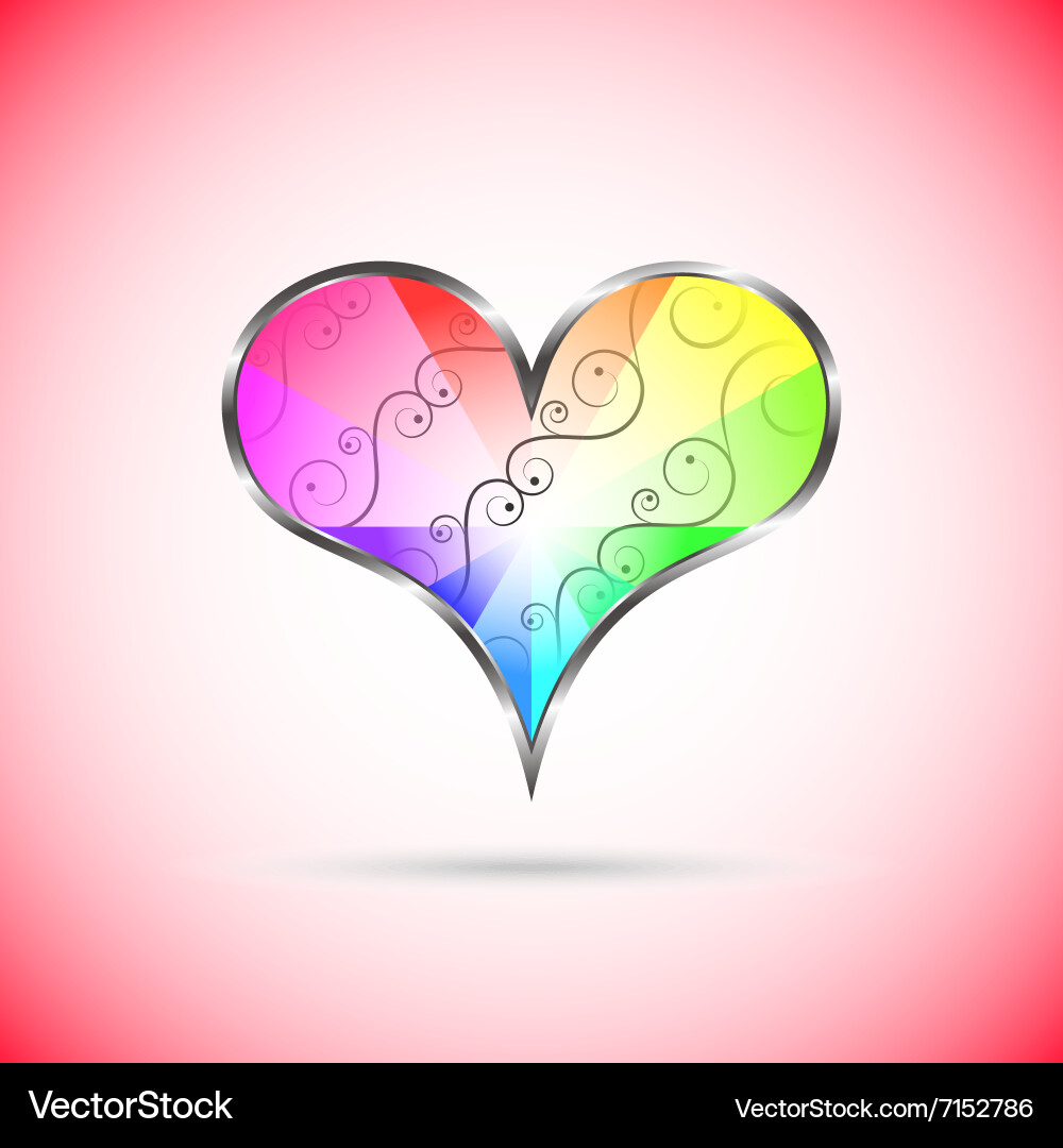 Rainbow heart with curly pattern inside Vector Image