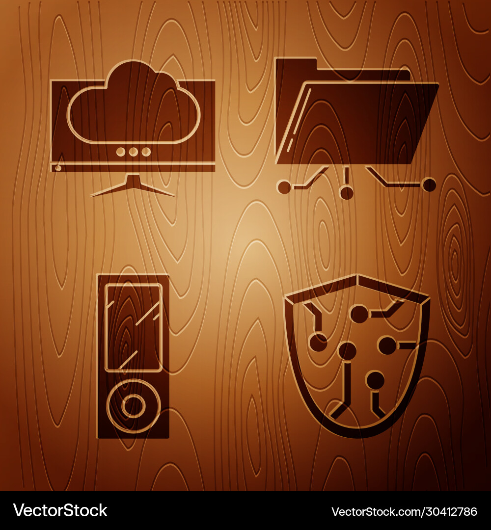 Set cyber security computer monitor screen music Set cyber security computer monitor screen music vector image