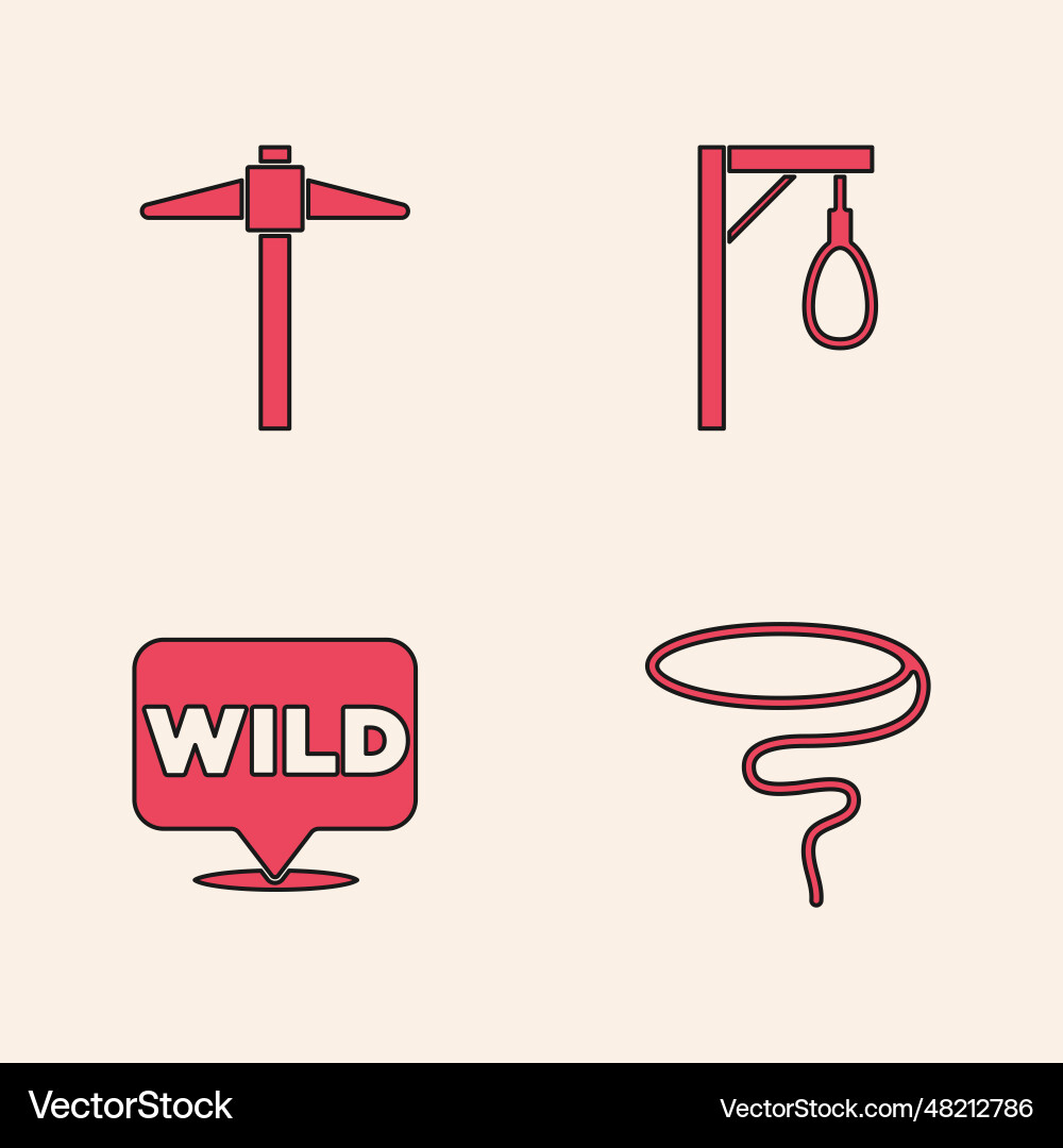 Set lasso pickaxe gallows and pointer to wild vector image